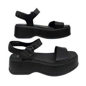 Sorel DAYSPRING Leather Ankle Strap Black Women's Platform Sandal Size 9